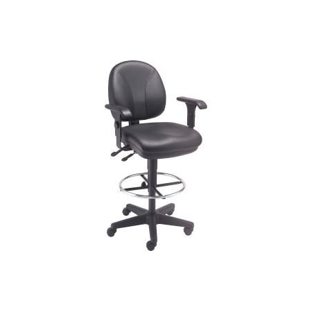Interion    Leather Task Stool With Arms - 360 #176   Footrest - Black